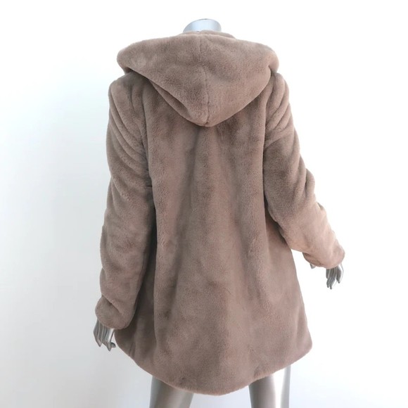 James Perse Faux Fur Coat Brown Size 1 Hooded Jacket - Picture 4 of 7